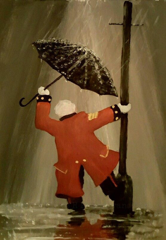 Chelsea pensioner singing in the rain