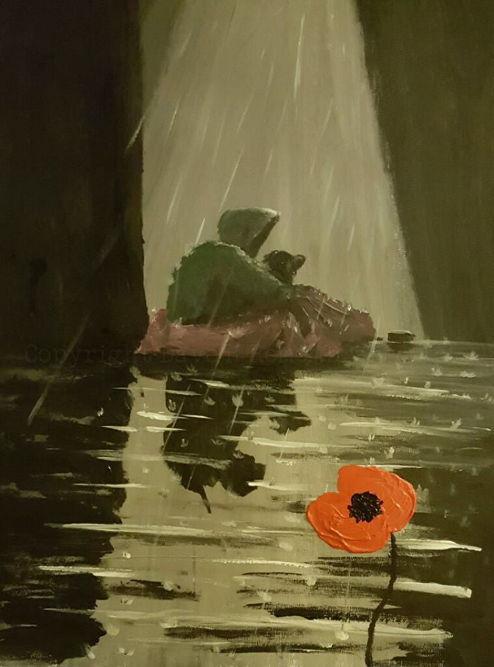 remembrance poppy art homeless ex-soldier