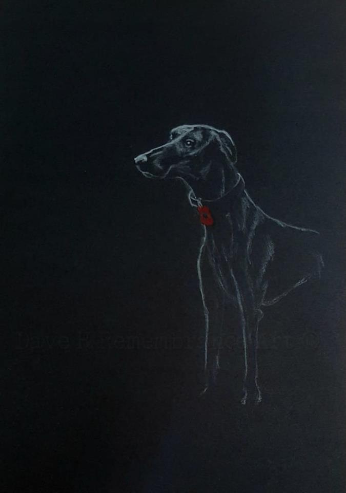 Original White on Black Polychromo u327 - 'Poppy Dog Greyhound'