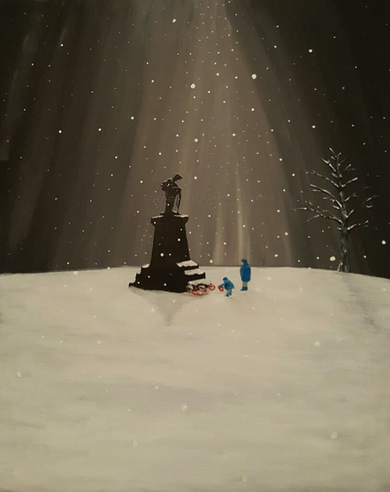 Dave H Remembrance Art painting 'Dad and Lad in Winter'