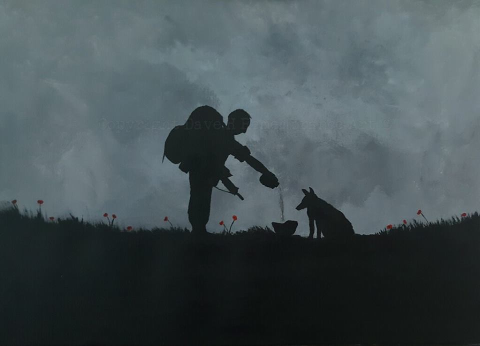 soldier and dog painting