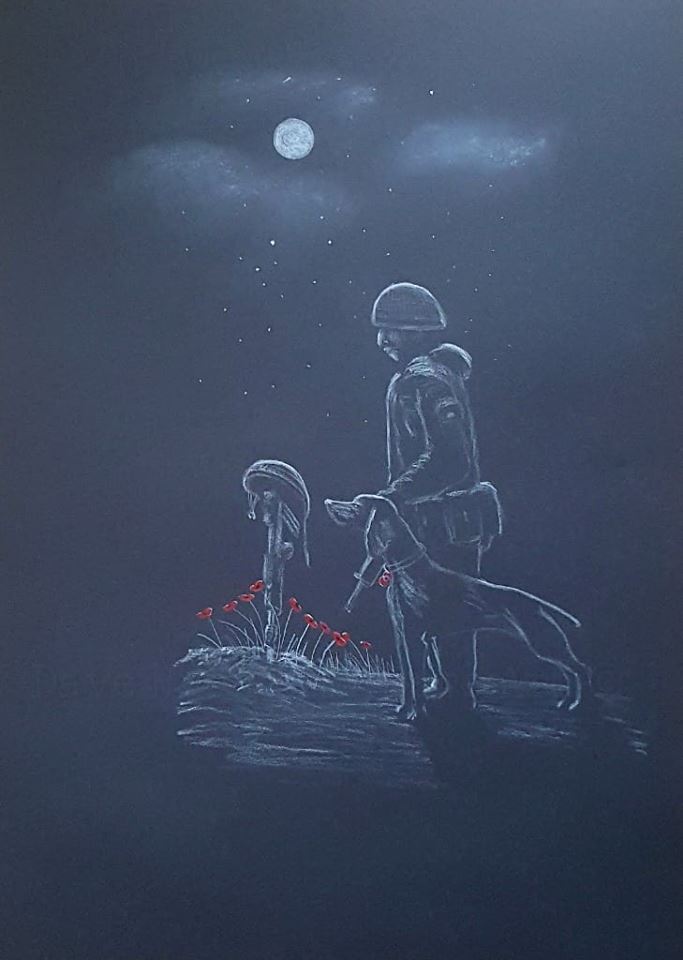 Original White on Black Polychromo - 'visiting'