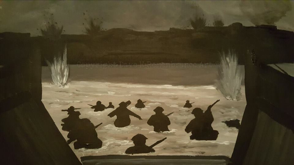 'Wading into history' is a painting by Dave H which depicts the heroic events of the Normandy landings on D Day during WW2.