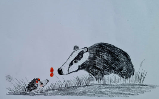 Original Polychromo  - 'Hettie and the Badger layout sketch'