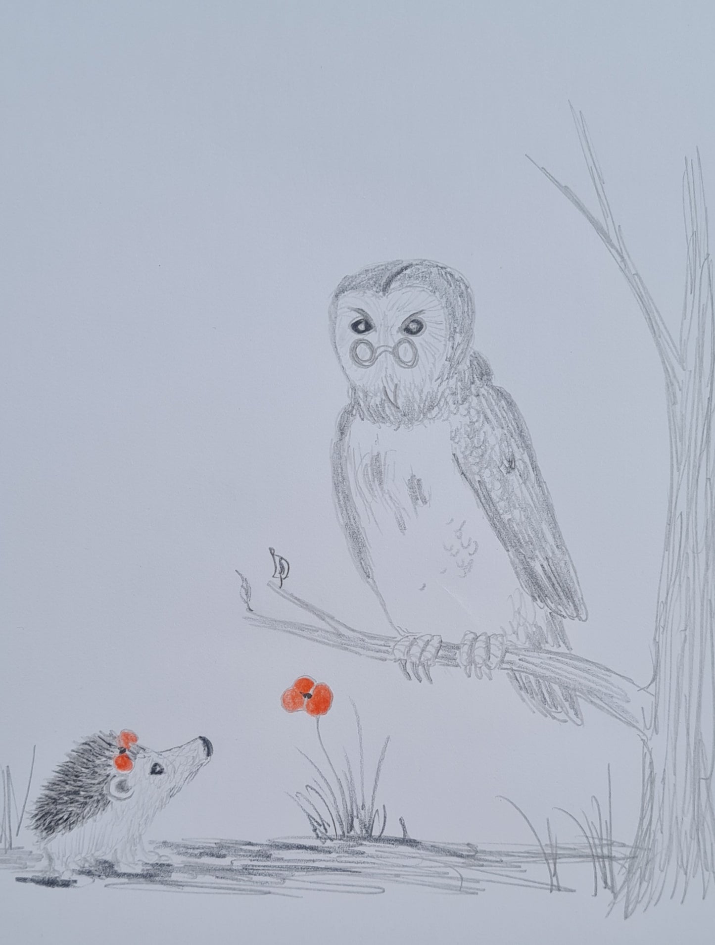 Original Polychromo  - 'Hettie and the Owl layout sketch'