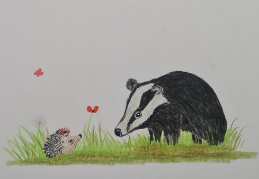 Original Polychromo  - 'Hettie and the Badger - work up #2'