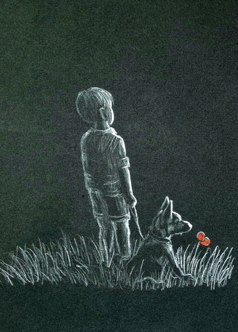 447 Original Artwork - 'Poppy pup and lad'
