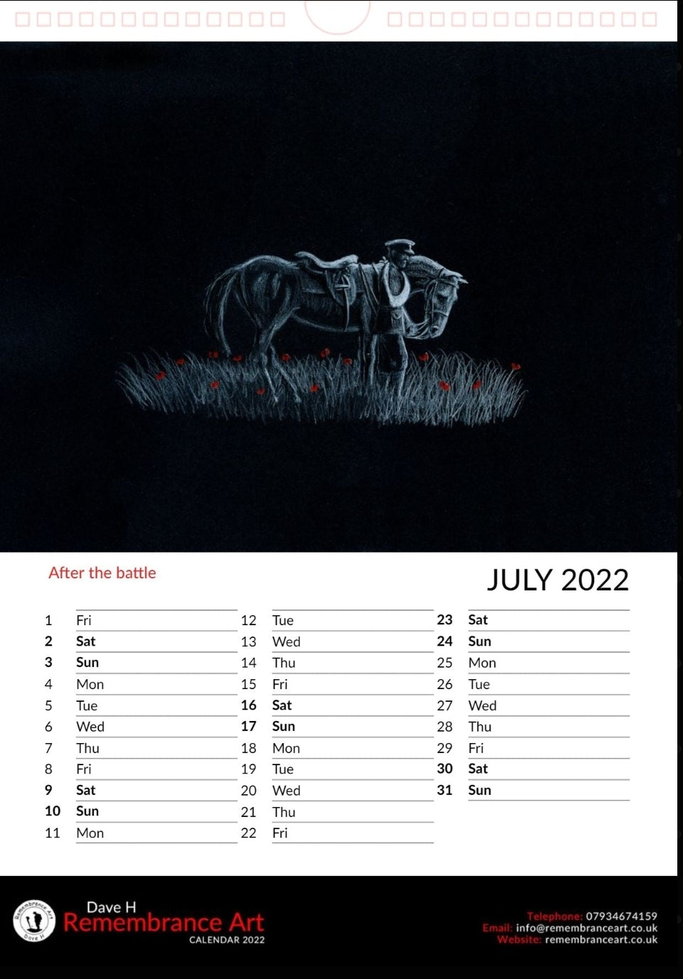 Remembrance art calendar 