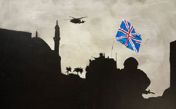 Dave H Remembrance Art original painting depicting a British patrol in Iraq.