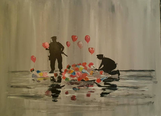 police laying flowers