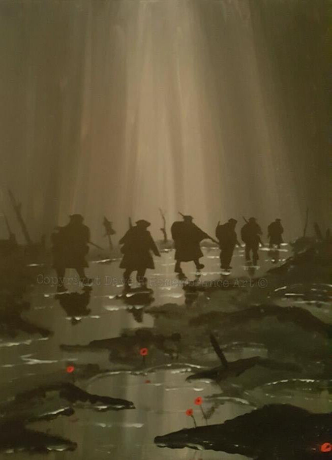 Dave H Remembrance Art painting 'Just walking in the rain'