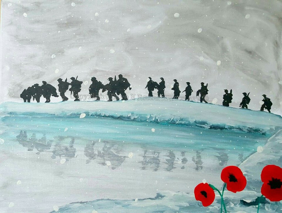 Dave H Remembrance Art painting 'Reflecting Remembrance in the snow'