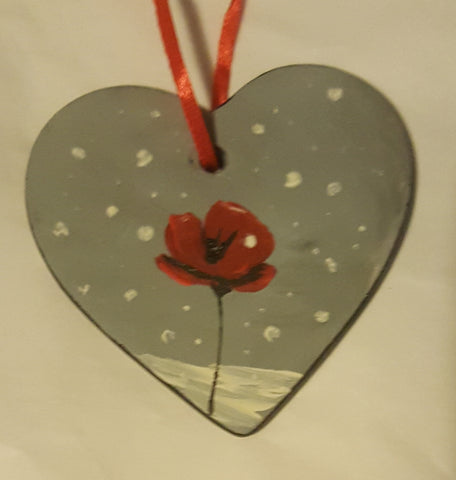 Love Heart Decoration - 'poppy in the snow #2'