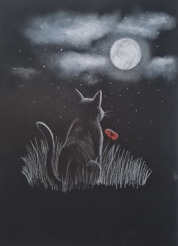 441 Limited Edition Giclée Print - 'Moonlit poppy cat'