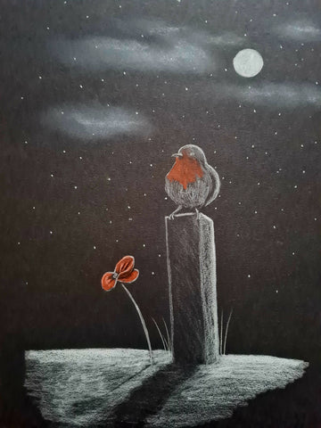 U572 Original Polychromo - 'Robin in the moonlight'