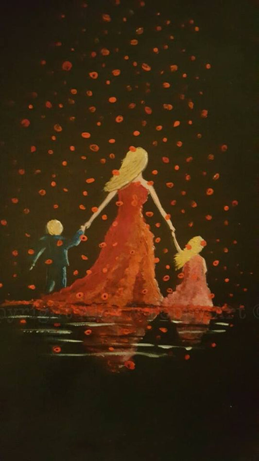 mother and children poppy painting