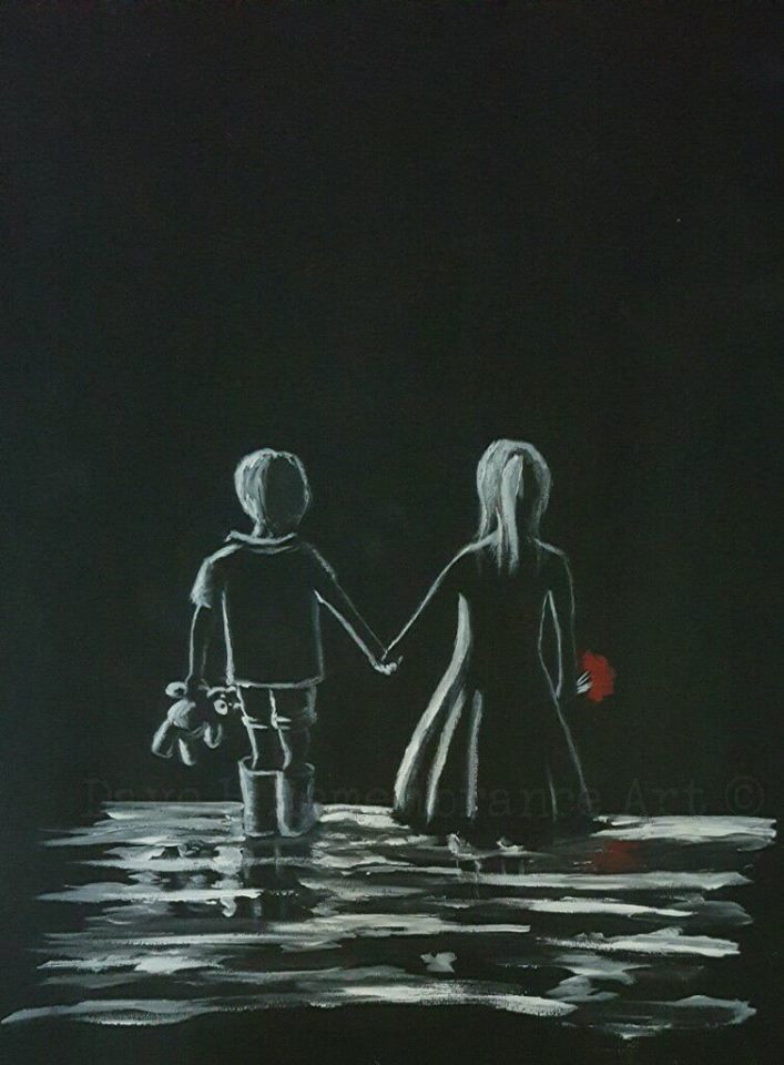 girl and boy painting black and white