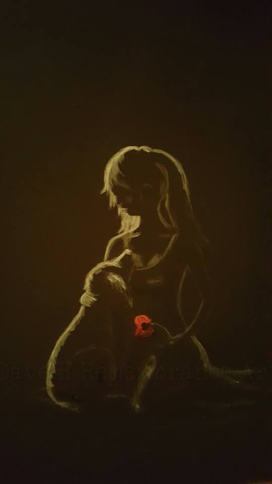 remembrance art girl poppy dog