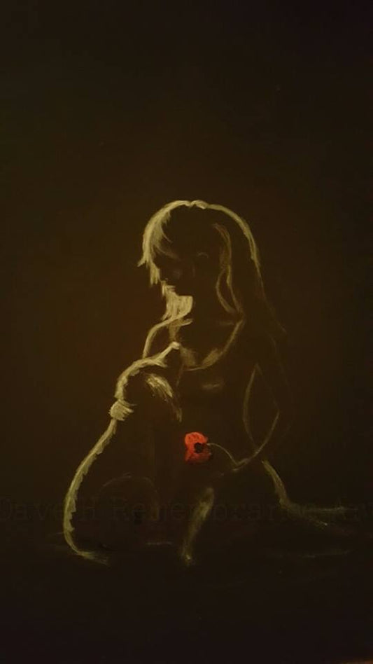 remembrance art girl poppy dog