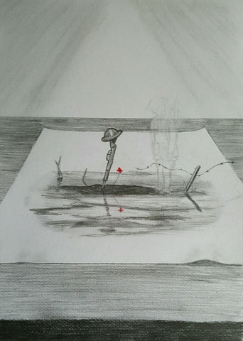 Original pencil Drawing - '3d How did I end up here?'