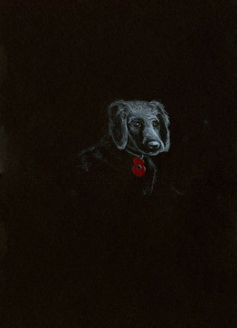 Original White on Black Polychromo -  'Poppy Dog #12'