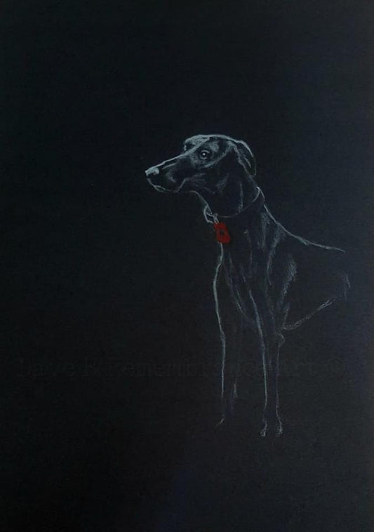 Original White on Black Polychromo u327 -  'Poppy Dog Greyhound'
