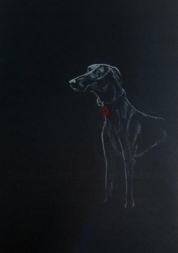 Original White on Black Polychromo u327 -  'Poppy Dog Greyhound'