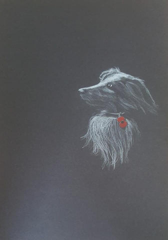 Original White on Black Polychromo -  'Poppy Dog Sheltie'