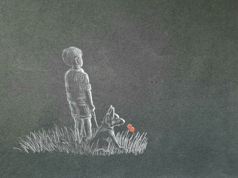 447 Open Edition Giclée Print  - 'Poppy pup & lad'