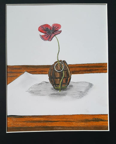 Small Original Graphite and Polychromo - 'Untitled - poppy grenade'