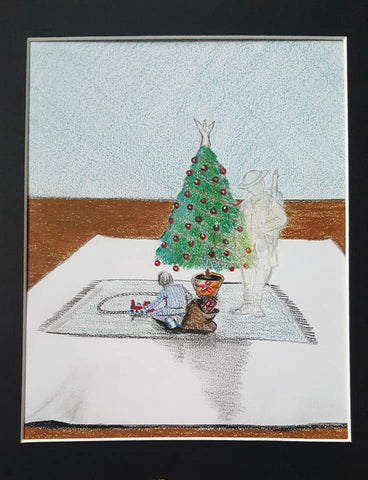 Small Original Graphite and Polychromo - 'Build up to 'Chistmas Spirit''