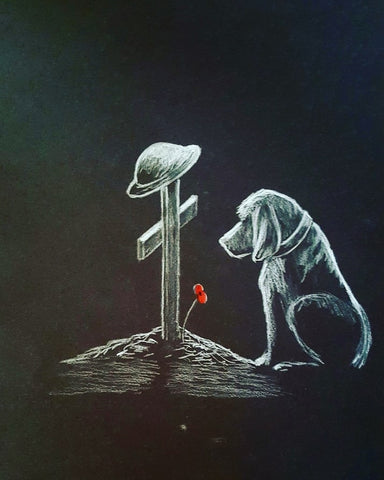 U342 White on Black Polychromo - U342 'Lonely Pup'