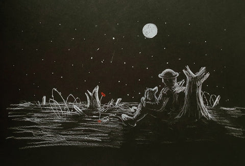 U346 White on Black Polychromo - U346 'A friend in need sketch'