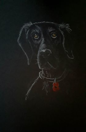 Original White on Black Polychromo -  'Poppy Dog #6'