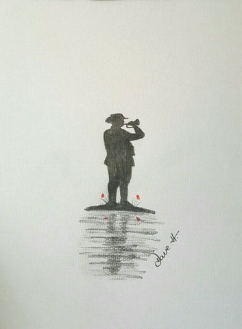Original pencil sketch - 'ANZAC Dawn' Bugler figure