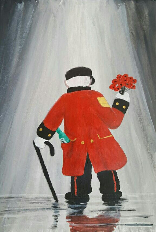 Chelsea Pensioner painting poppies
