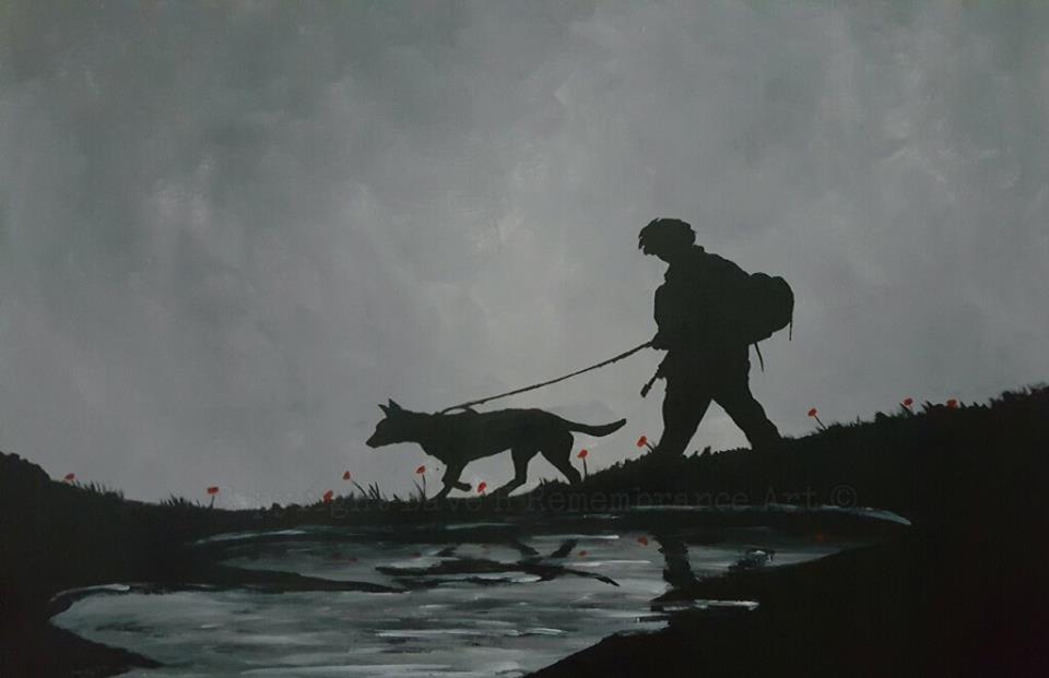 soldier and his dog painting