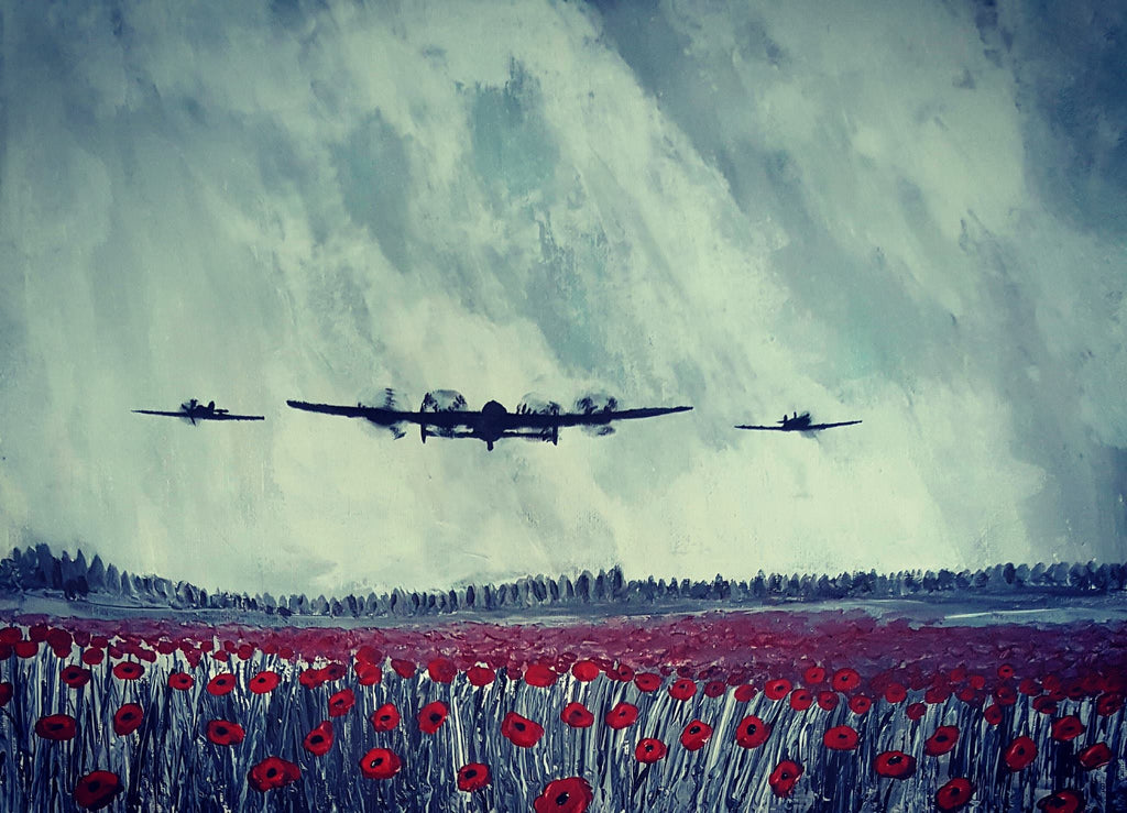 Lancaster and spitfires over poppies