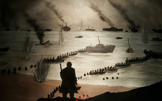 'Remembering Dunkirk' is a painting by Dave H which depicts the monumental events of the evacuation of the British forces from Dunkirk.