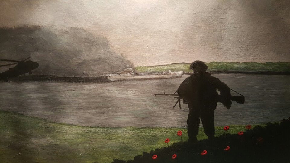 'Remembering the Sir Galahad' is a painting by Dave H which depicts the tragic loss of the Sir Galahad in the Falklands conflict.