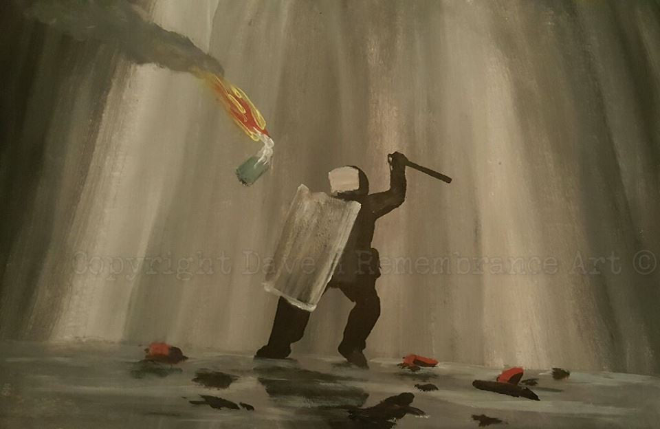 british soldier riot painting Dave H Remembrance Art