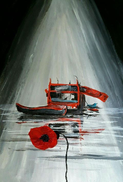 remembrance poppy art 7/7 terrorist bus