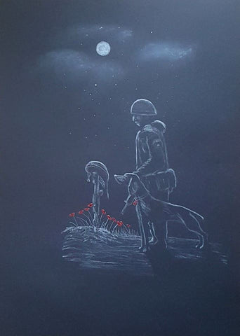 Original White on Black Polychromo -  'visiting'