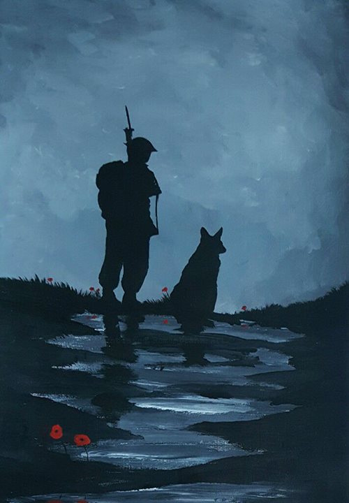 soldier and dog painting